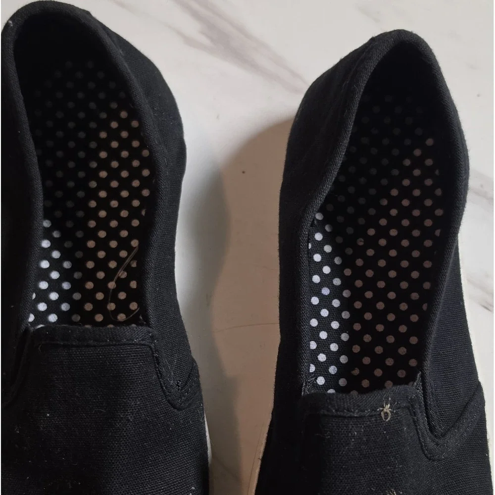 Men's Black Canvas Slip-On Casual Shoes White Rubber Sole Round Toe US 6